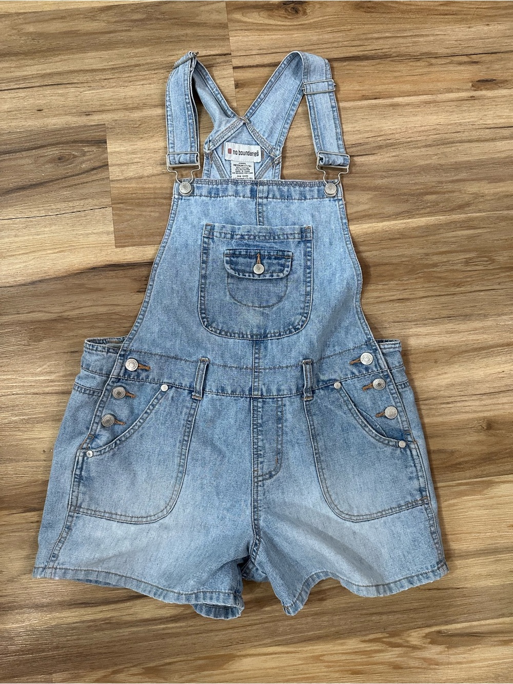 No Boundaries Light Blue Denim Overall Shorts
